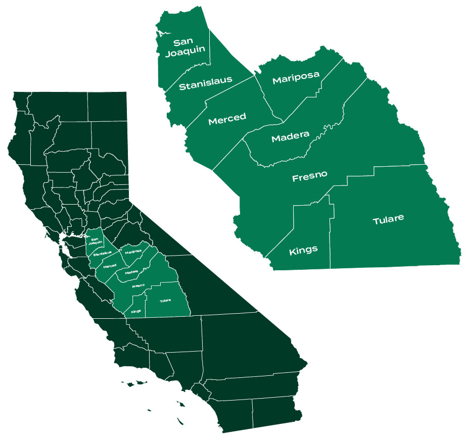 Van De Pol Propane service area map in Central CA
